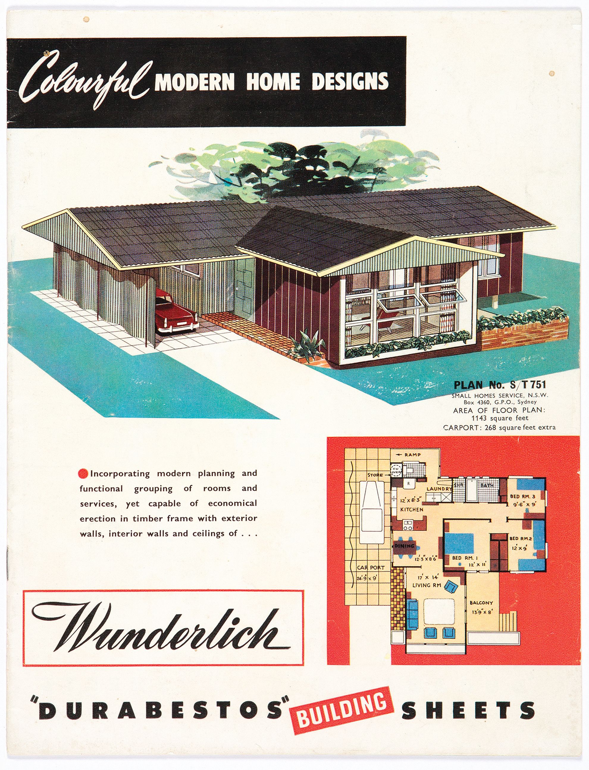 Page from a magazine showing a house and promoting asbestos sheeting