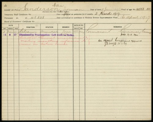 Railway History card for William Norman Sanderson