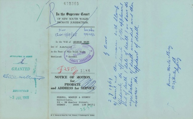 Page from the Probate file of George Barr