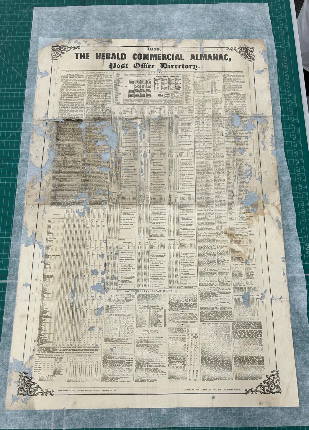 Here is the item after treatment. The paper is brighter, and more importantly the lining means that it can be handled, read, and preserved for future access.