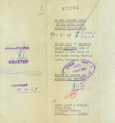 Probate file for Charmian Clift