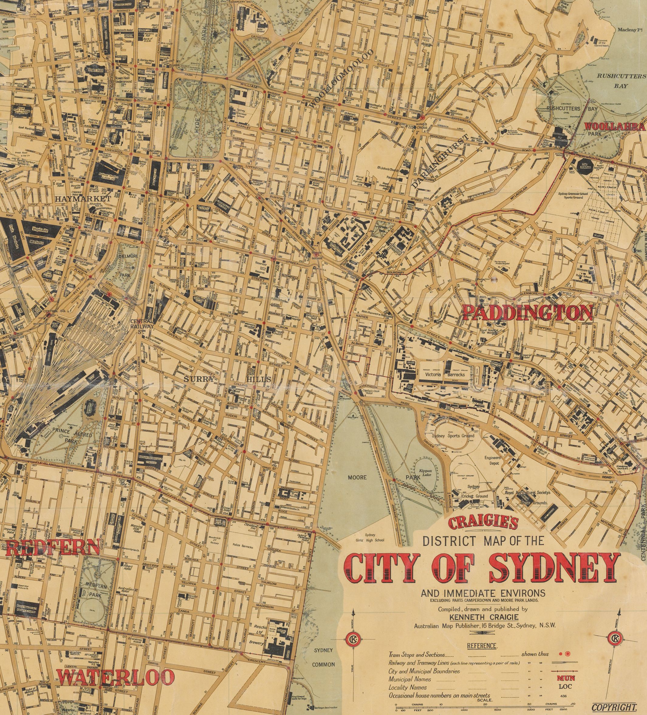 A map with 'City of Sydney' written in large red letters