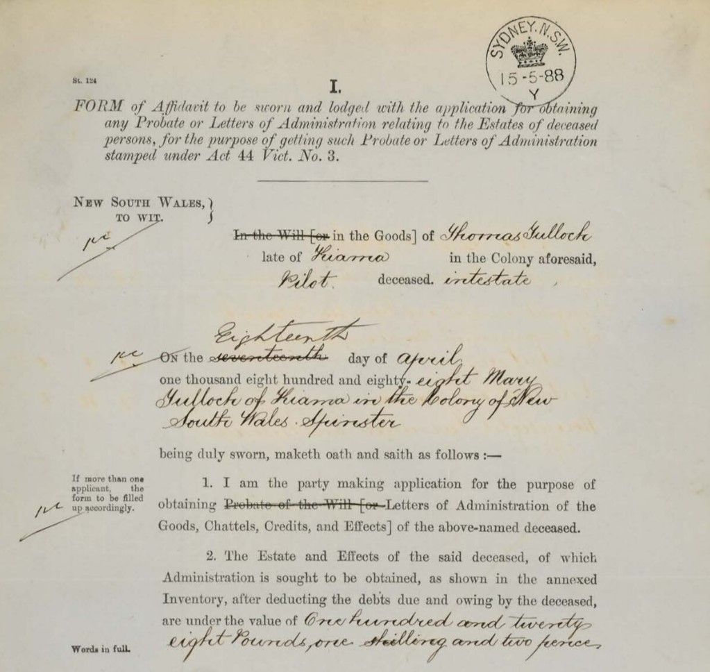 page from the deceased estate file
