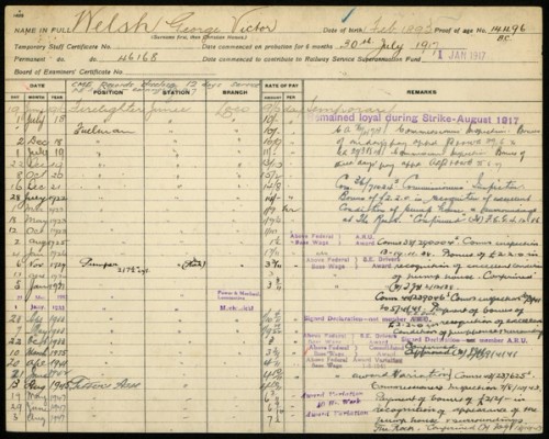 Railway History card for George Victor Welsh
