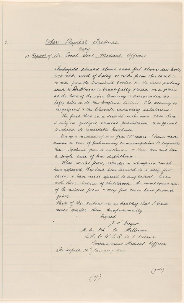 Handwritten letter titled Other Physical Features