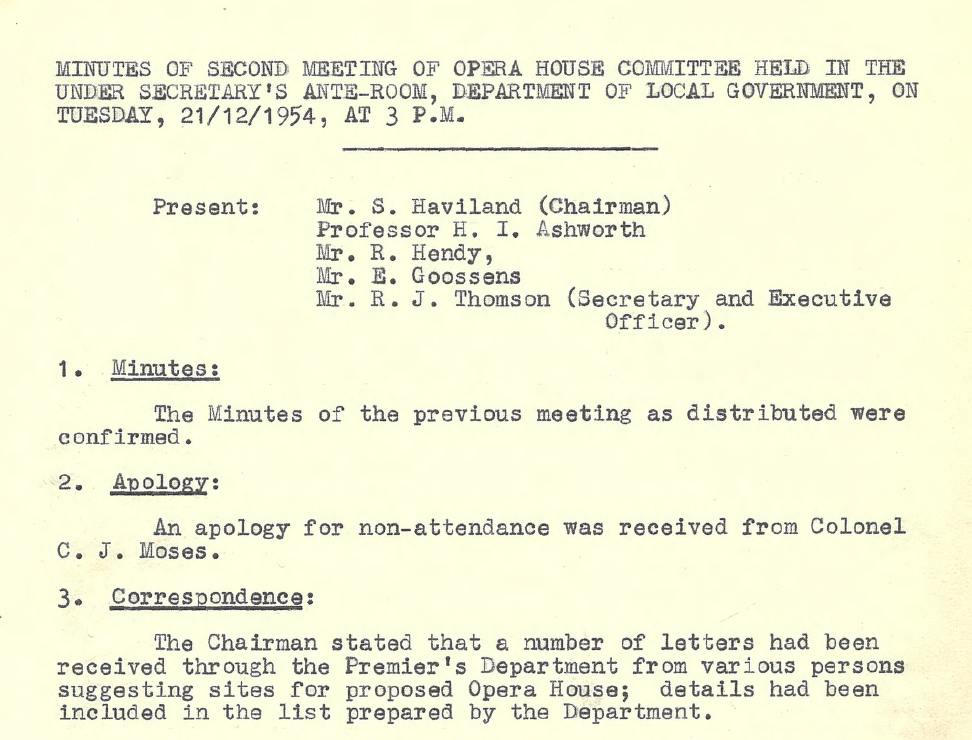 Screenshot of typed minute paper dated 21 Dec 1954