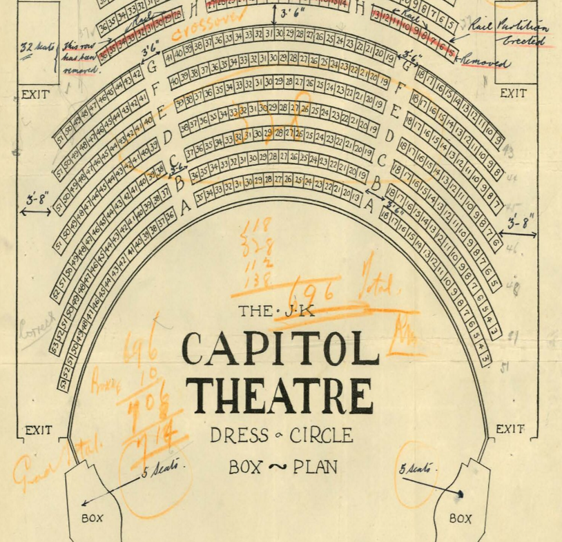 screenshot of digitised theatre file showing plan of seating