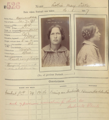 Mugshot of Lottie May Little, 1917