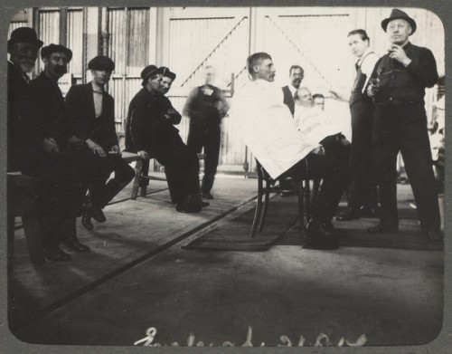 A makeshift barbers shop at Eveleigh workshops in 1917