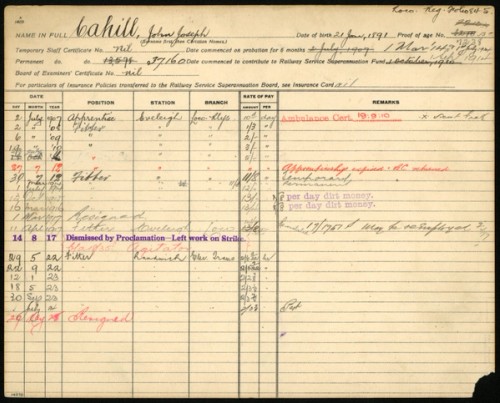 Railway History Card for John Joseph Cahill