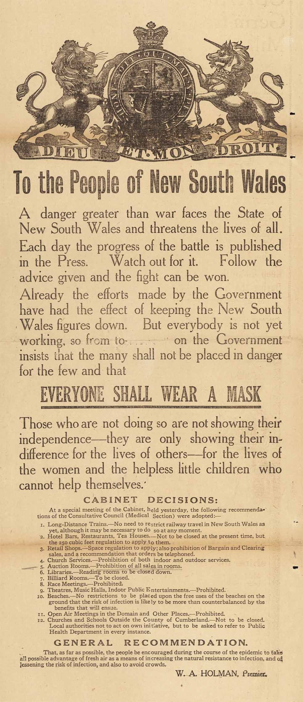 Clipping from newpapaper advising public to wear masks