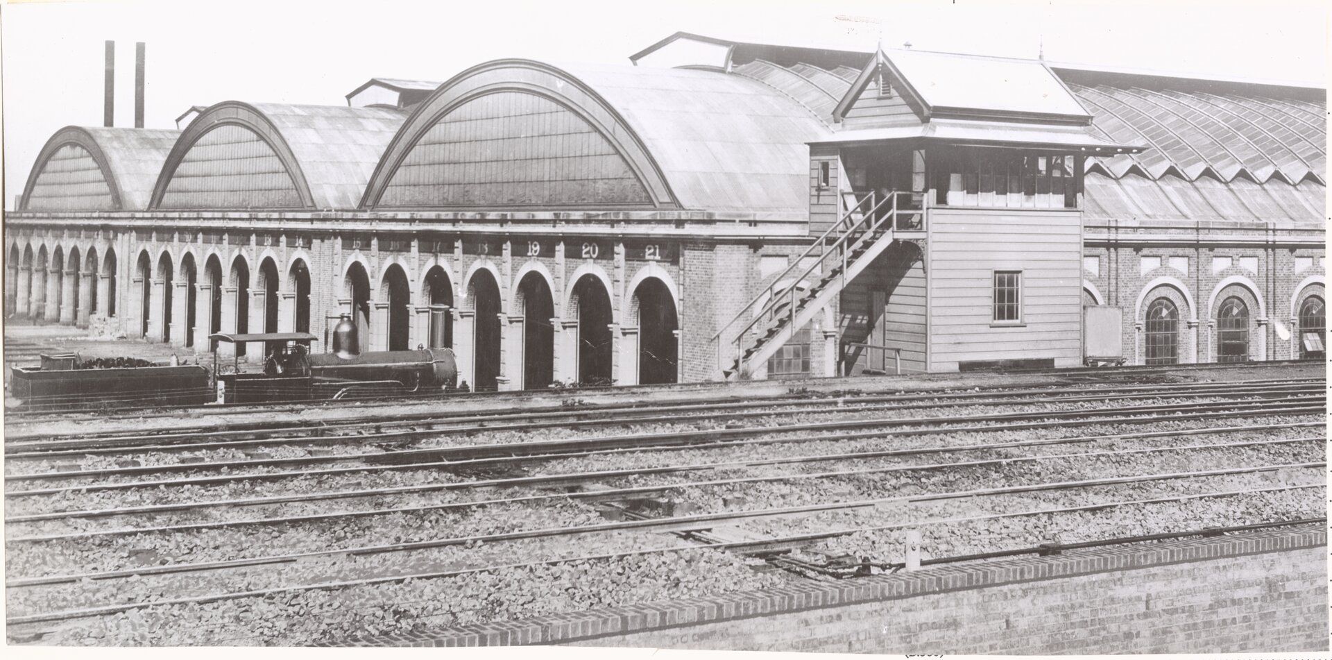 Black and white photo of Eveleigh depot