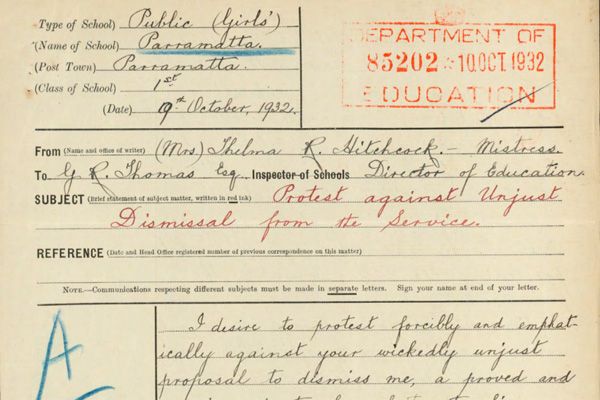 Digitised top half of page with the subject line 'Protest against unjust dismissal from the service'