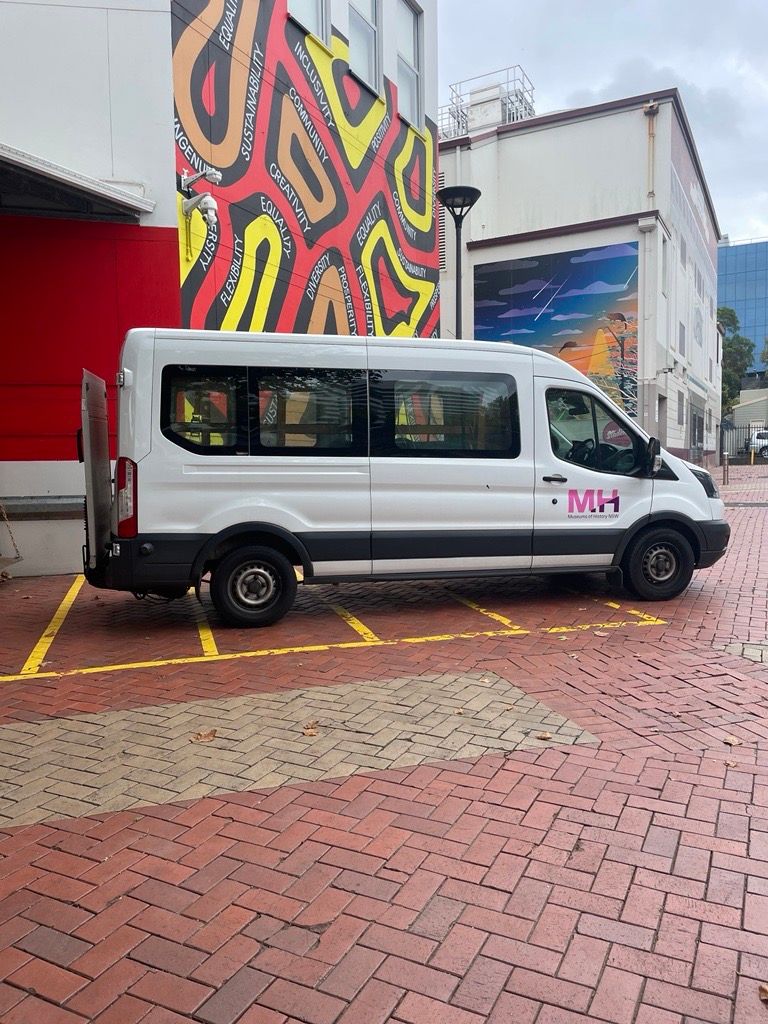 A MHNSW van parcked outside the Wollongong Art Gallery 