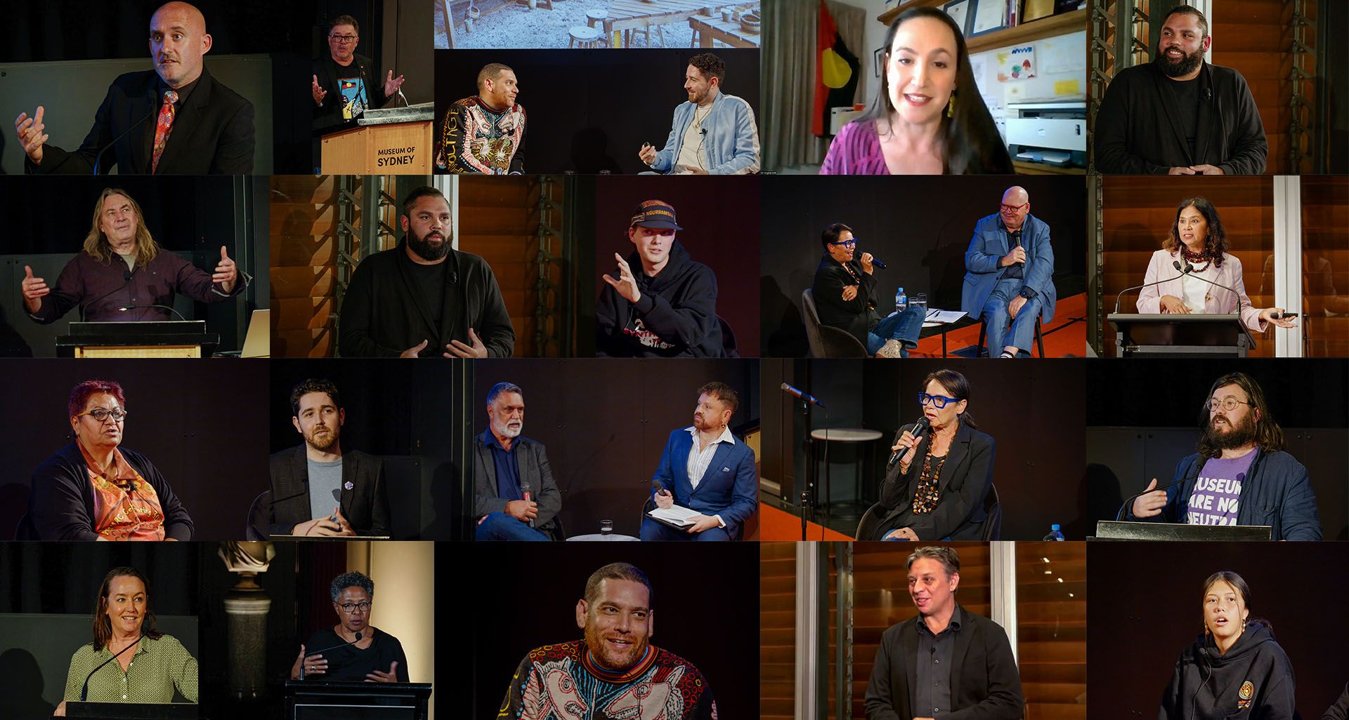 A collage of different speakers and presenters from the First Nations Speaker Series