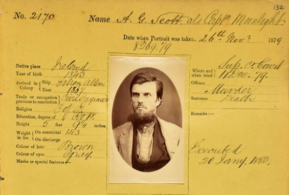 Portrait of a man glued to a description sheet