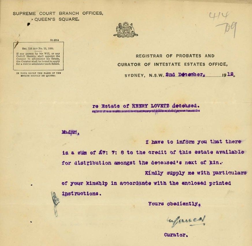 Screenshot from the Intestate file of Henry Lovett
