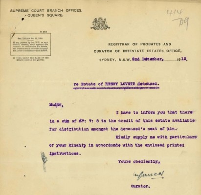 Screenshot from the Intestate file of Henry Lovett