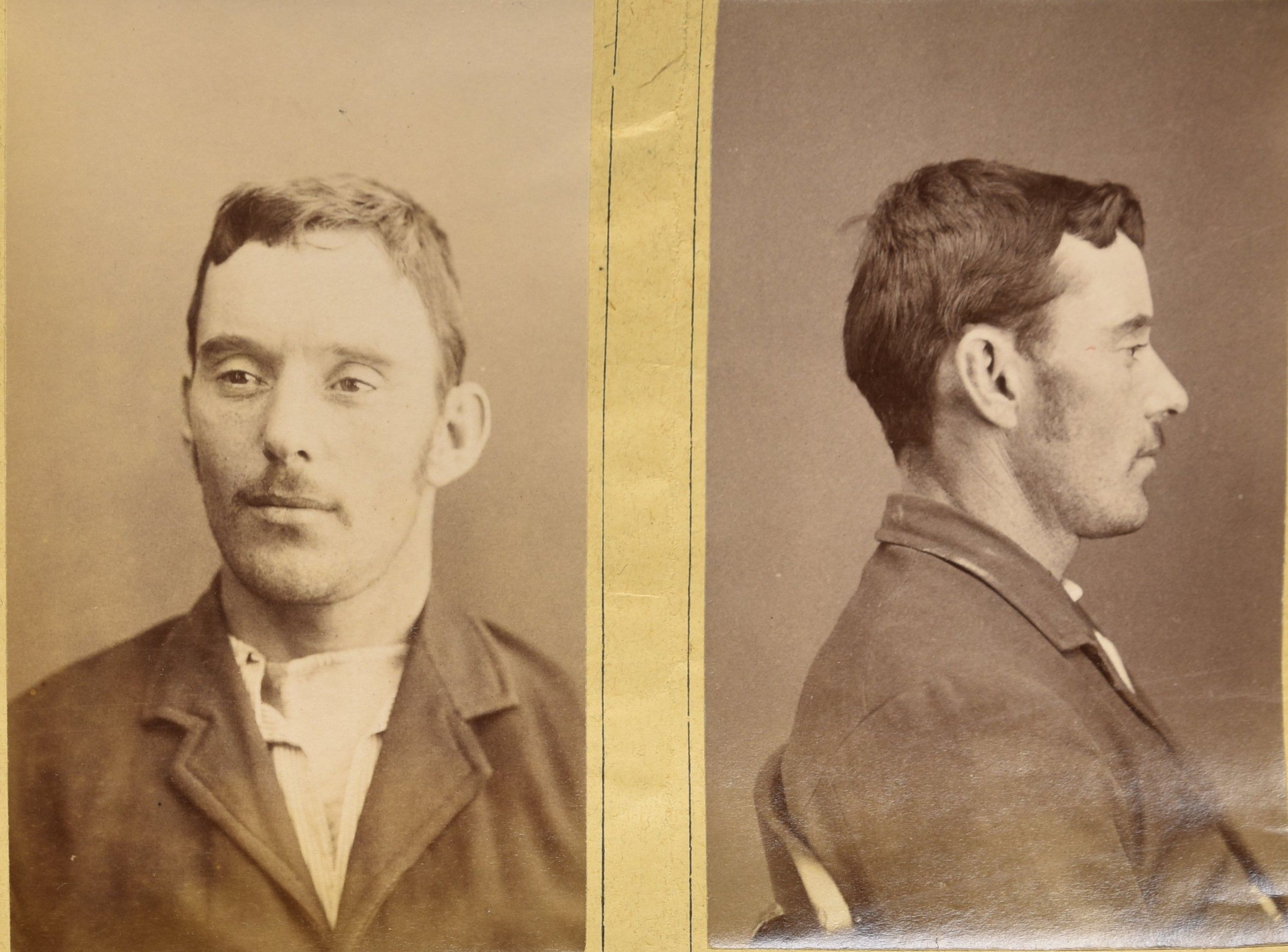 Two photos of the one man, one front facing and one in side profile