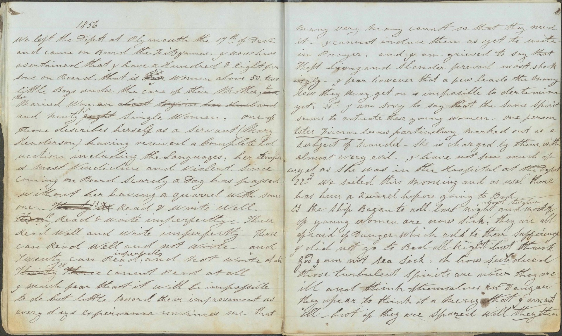 Departure entry dated 1856 at the top of the page