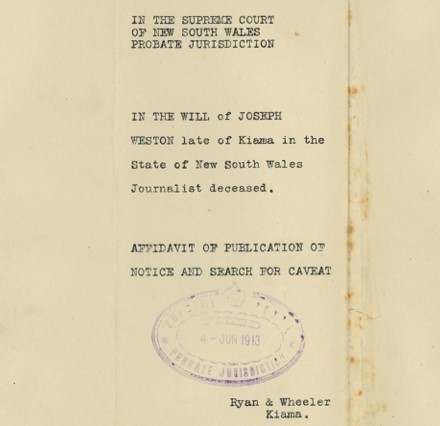 Probate file for Joseph Weston