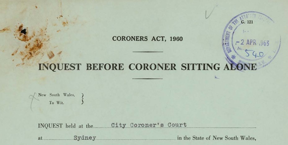 Part of a digitised page from an inquest file