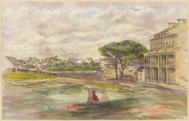 Watercolour illustration of an urban setting