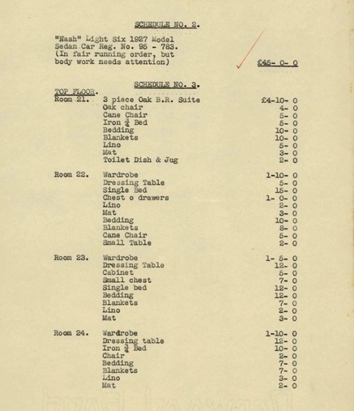 Deceased estate file listing contents in the house