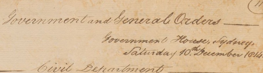 Government and General Order regarding the 'civilisation of the Aborigines', 10 December 1814