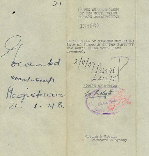 probate file for Vincent Guy Kable
