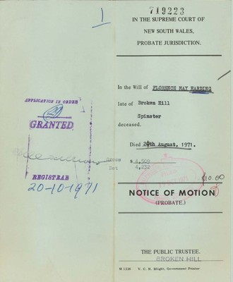 Probate file for Florence May Harding