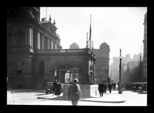 exterior view of Sydney town hall with the queen Victoria Building in the background