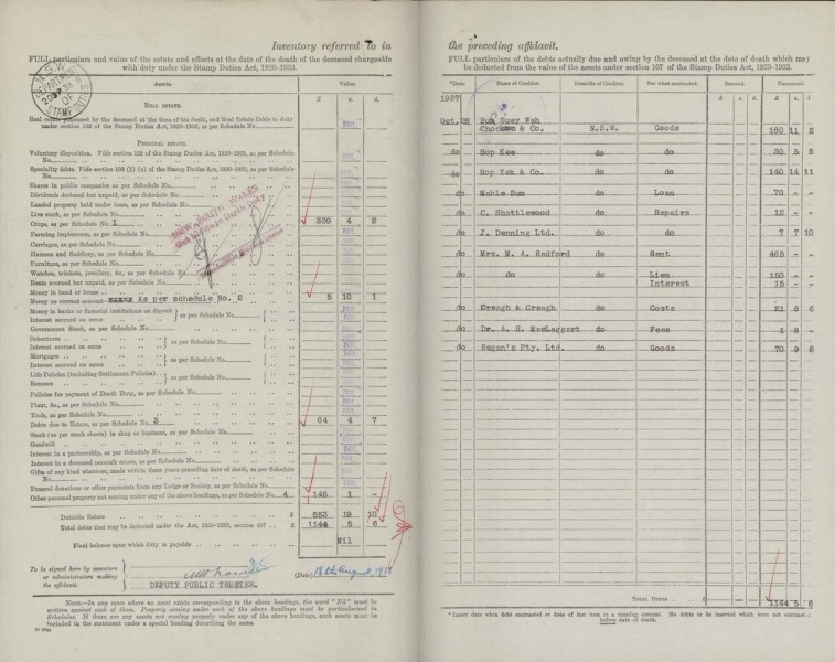 page from the deceased estate file