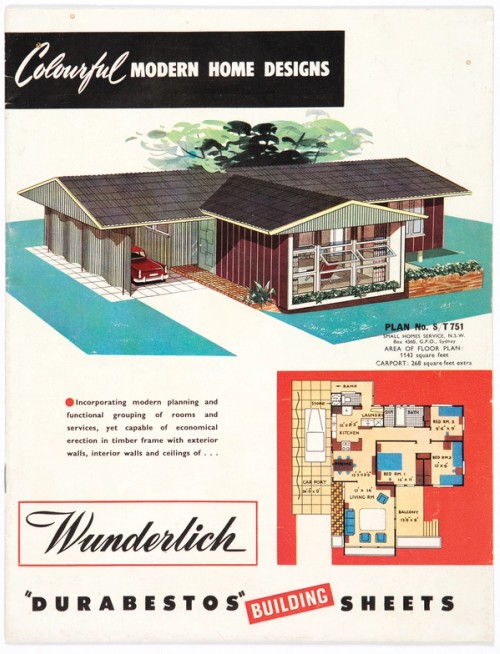Page from a magazine showing a house and promoting asbestos sheeting