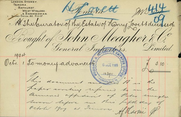 Receipt from the Intestate file of Henry Lovett