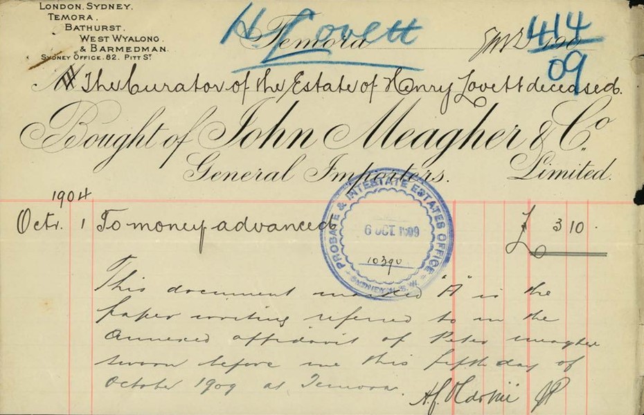 Receipt from the Intestate file of Henry Lovett