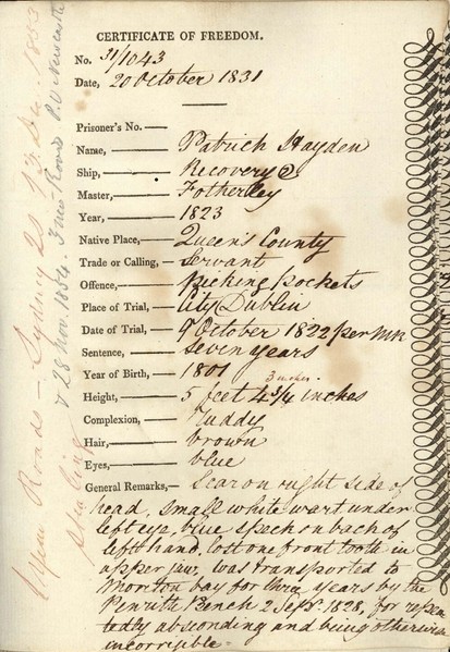 Convict Certificate of Freedom