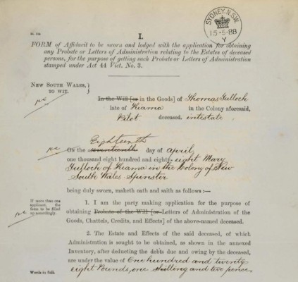 page from the deceased estate file