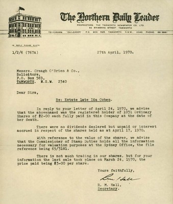 page from the probate file