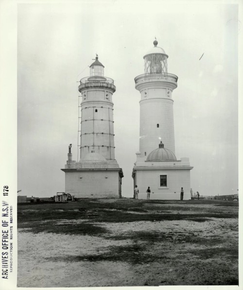 Two lighthouses stand side by side