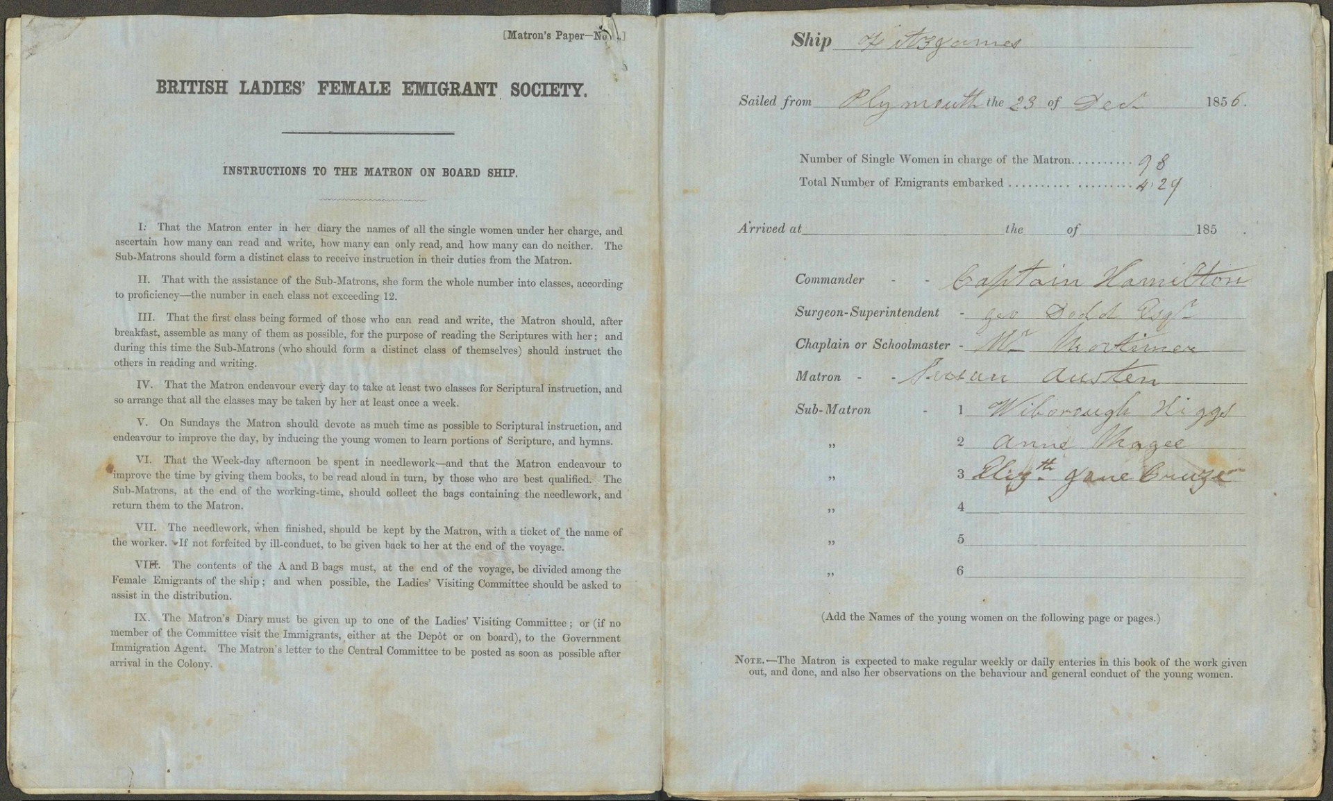 Instructions for Matron