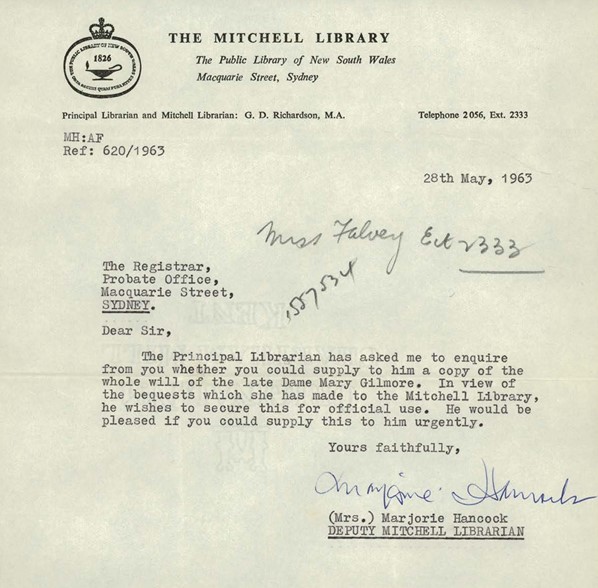 Probate file for Mary Gilmore