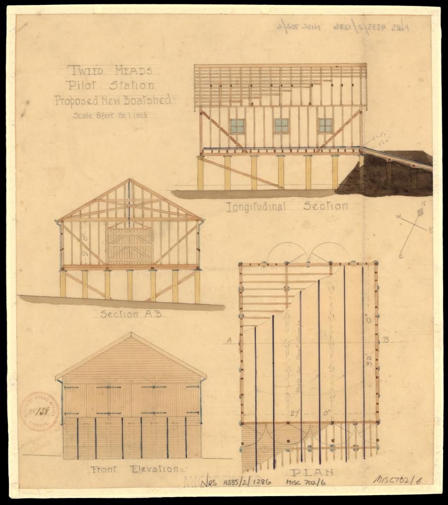 1923 plan of the Tweed Heads Pilot Station Proposed New Boatshed Plan, Elevation & Sections