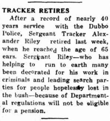 'Tracker Retires',Gilgandra Weekly (NSW), 20 July 1950.