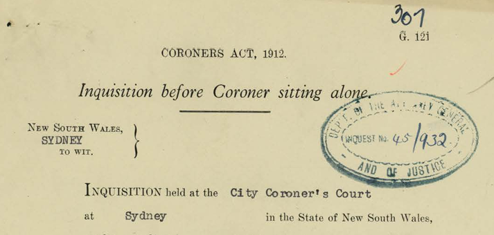 top half of a page from an inquest file