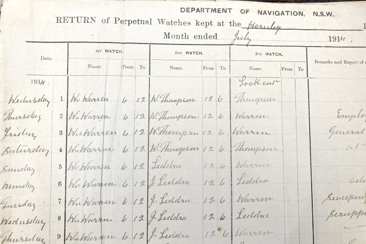 Page from the Department of Navigation logbook