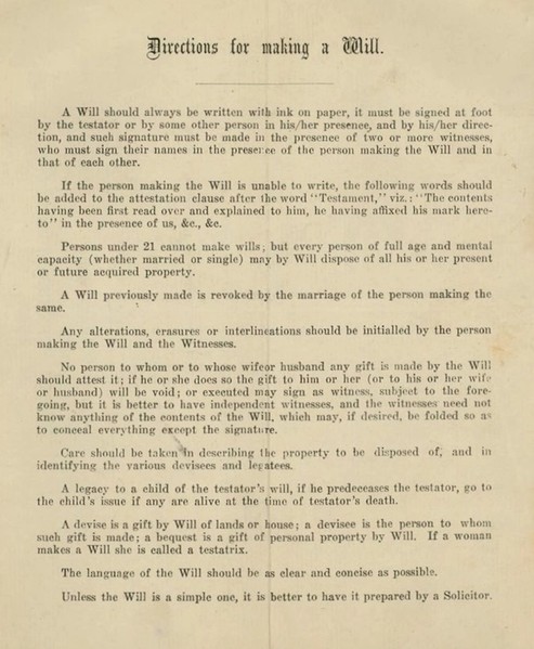 Directions for making a will, from a 1929 probate file