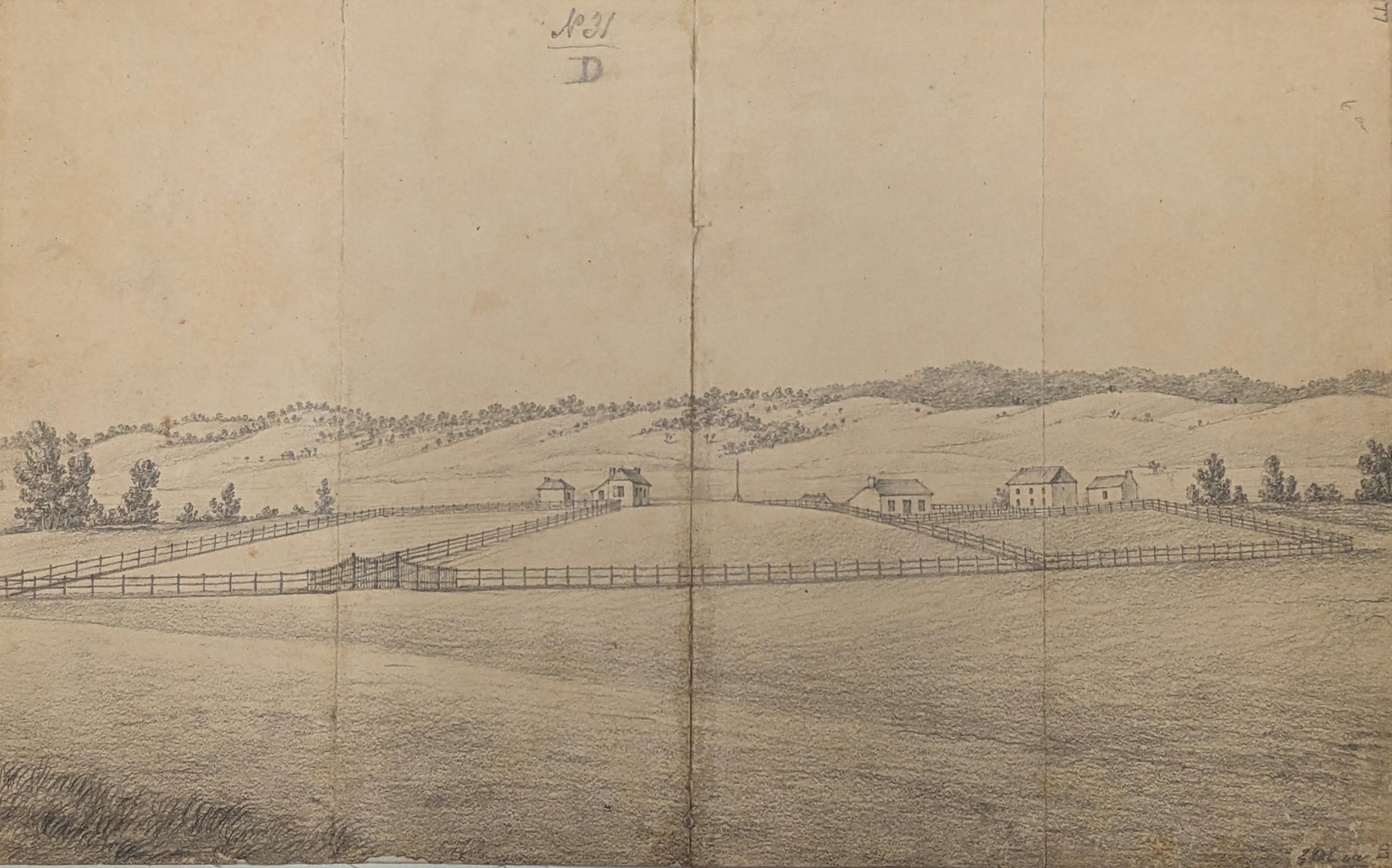 Pencil drawing of Bathurst 1818, Plans of Government Buildings at Bathurst, Main series of letters received [Colonial Secretary], 1788–1826.
