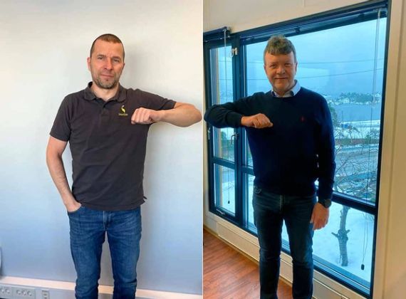 Bjørn Tore Hagberg i SmartDok (t.v.) og styreleder i MEF Arnstein Repstad. For anledningen på sine kontorer i henholdsvis Alta og Søgne.
