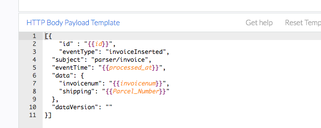 screenshot of HTTP body payload template on docparser